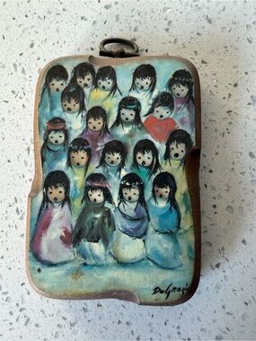 VINTAGE TED DE GRAZIA WALL ART WOOD PLAQUE, “CHILDRENS CHOIR"